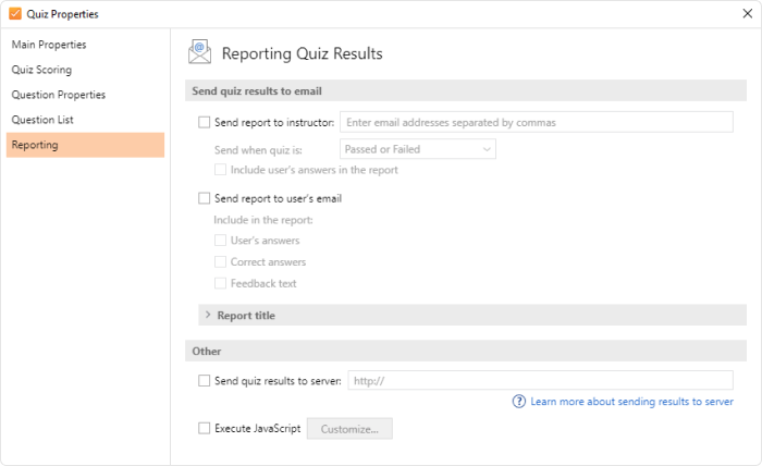 Reporting quiz results in iSpring Suite