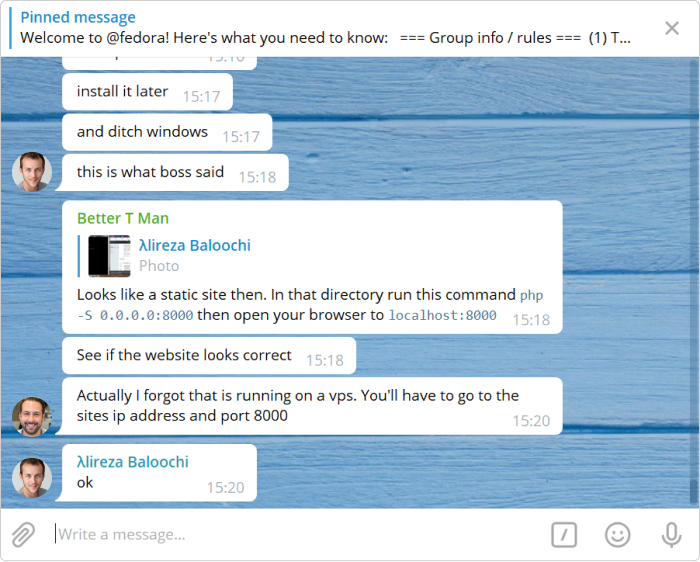 Example of a study group in Telegram