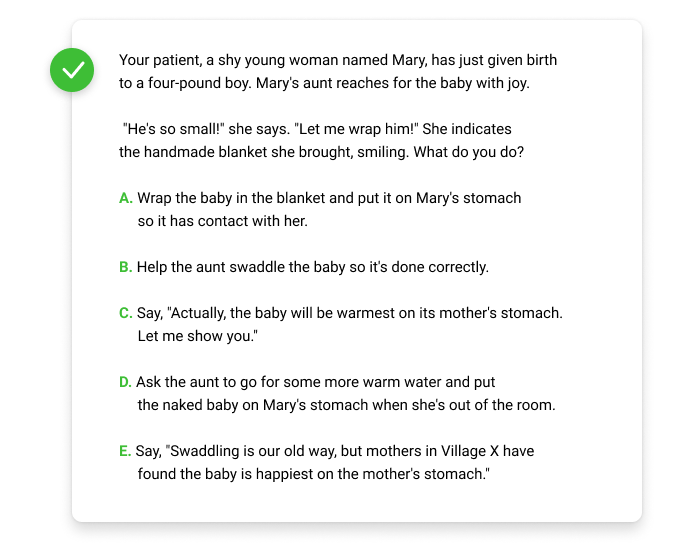 Good example of a question and options Specific question and options