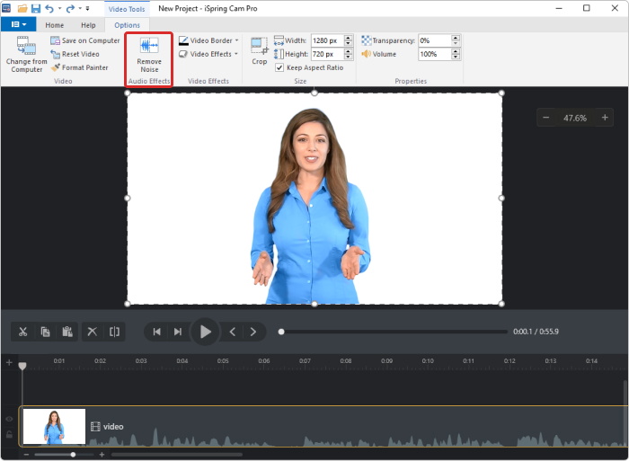 Removing noise Remove noise button in iSpring Suite