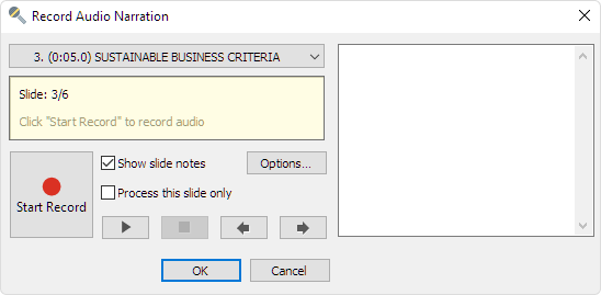 The Record Audio Narration window in iSpring Suite