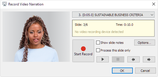 The Record Video Narration window in iSpring Suite