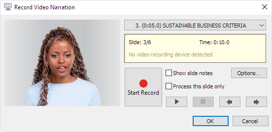 Record Video Narration window The Record Video Narration window in iSpring Suite