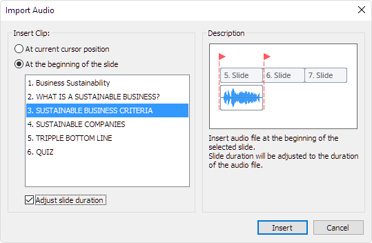 Import Audio window The Import Audio window in iSpring Suite