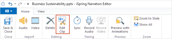 Edit Clip button The Edit Clip button on the Video Editor’s toolbar