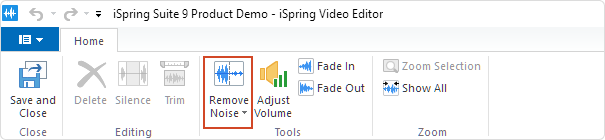 Remove Noise button The Remove Noise button on the Video Editor’s toolbar