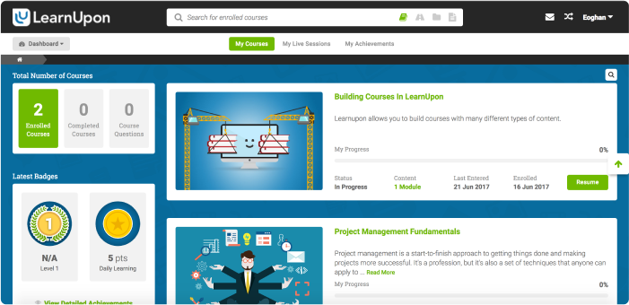 LearnUpon learning portal interface
