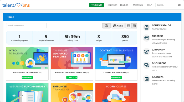 TalentLMS learning portal interface TalentLMS learning portal interface