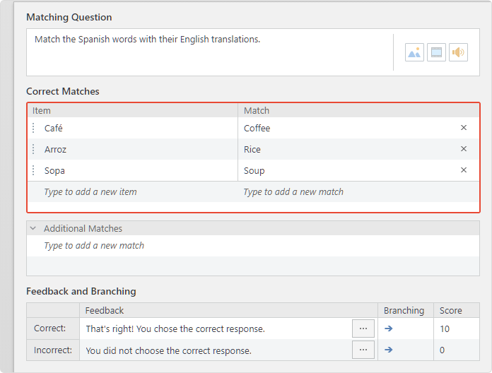 Correct Matches area in iSpring QuizMaker