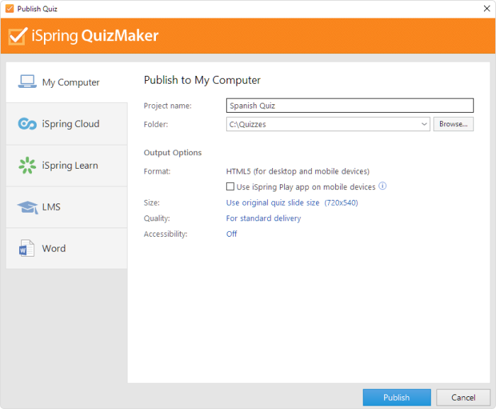 Publishing a quiz Publish a quiz in iSpring QuizMaker