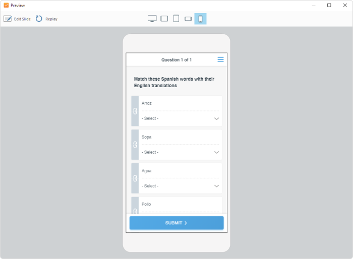 Preview button Preview button in iSpring QuizMaker
