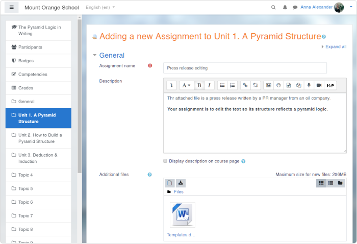 how to create assignment in moodle