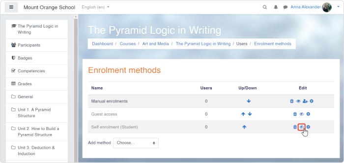 Enrolment methods setup