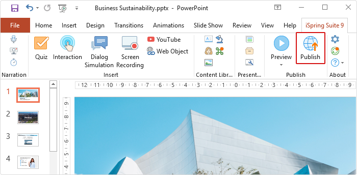 iSpring Suite ribbon iSpring Suite toolbar