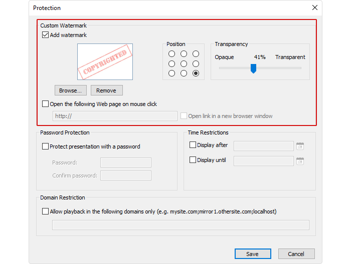Adding a watermark Protection of PPT slides
with a watermark