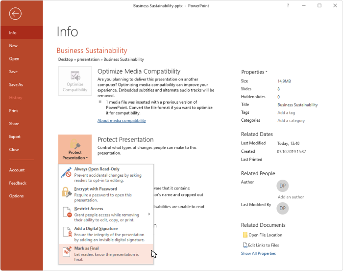Making a presentation read-only Making a
presentation read-only in PowerPoint