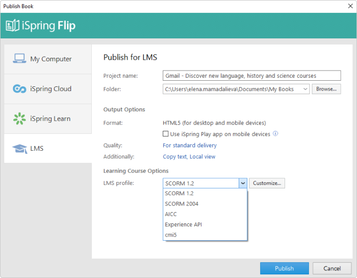 Publishing a book Publishing a book in iSpring Suite