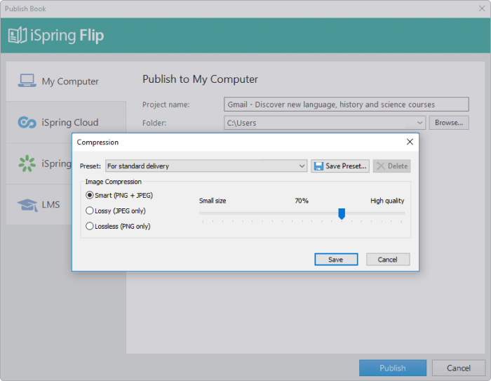 Publishing options Publishing options in iSpring Flip