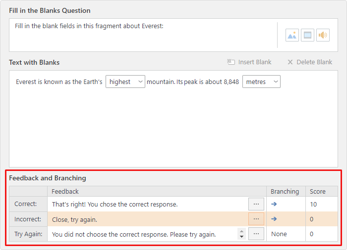 Setting up feedback in iSpring QuizMaker