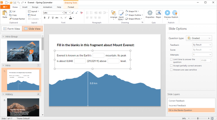 Setting up the slide design in iSpring QuizMaker