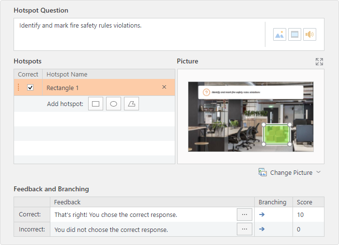 Adding a Hotspot shape in iSpring QuizMaker