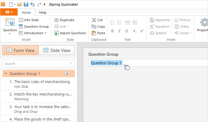 Setting up question groups in iSpring QuizMaker
