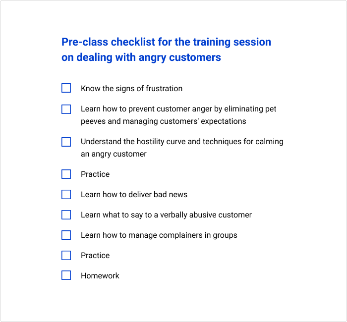 An example of a pre-class checklist 