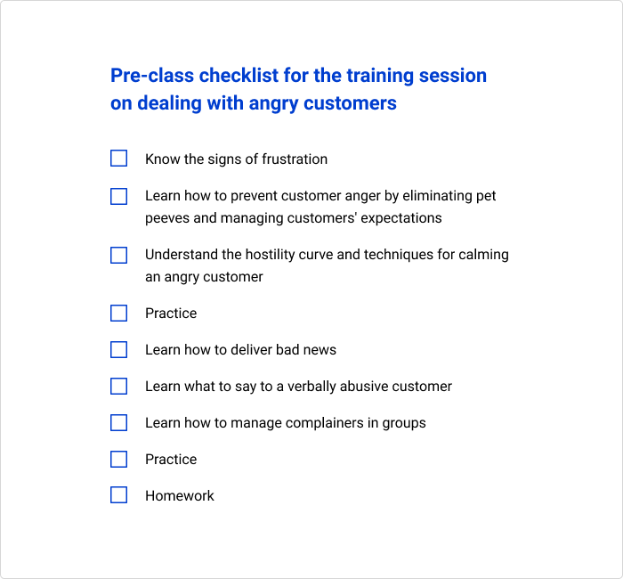 Pre-claass checklist An example of a pre-class checklist
