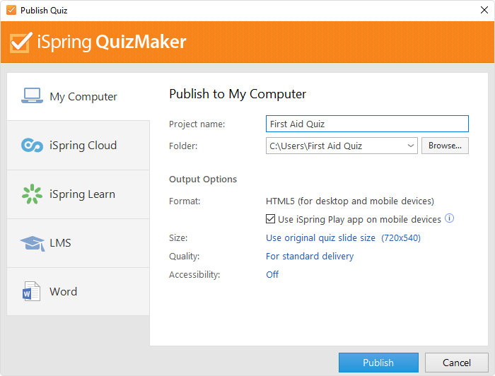 Publishing a quiz Publishing a quiz