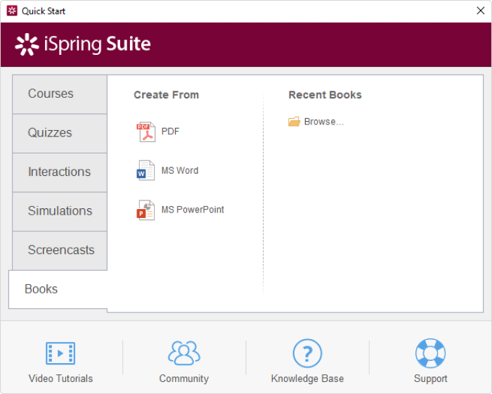 Go to the Books tab in iSpring Suite