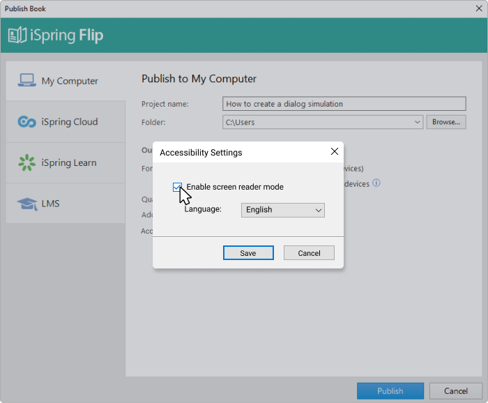 Accessibility Settings Enable screen reader mode