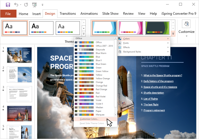 Customizing colors in PowerPoint