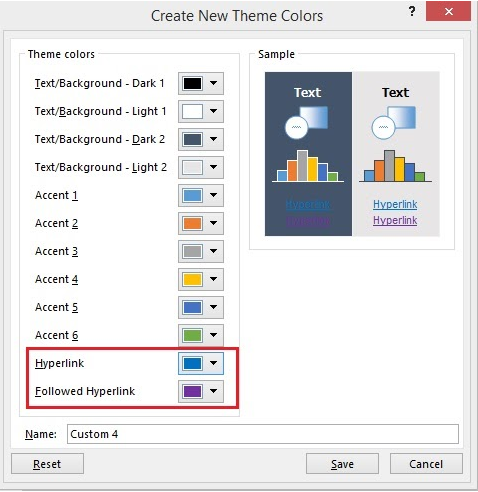 The Create New Theme Colors window in PowerPoint