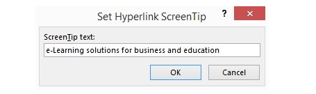 The Set Hyperlink ScreenTip window The Set Hyperlink ScreenTip window