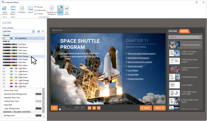 Customizing universal player for the presentation Customizing universal player for the presentation
