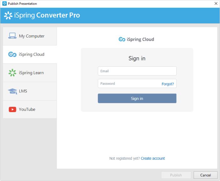 Publishing in iSpring Cloud