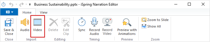 Importing a video Importing a video in iSpring Suite