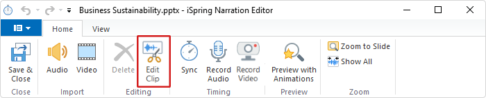Edit Clip button in iSpring Suite
