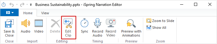 Edit Clip button Edit Clip button in iSpring Suite