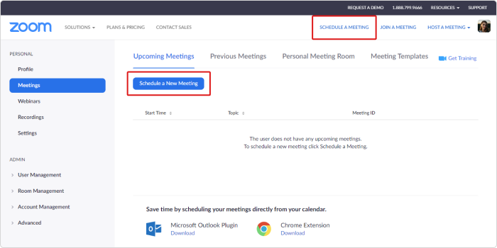 Scheduling a meeting in Zoom