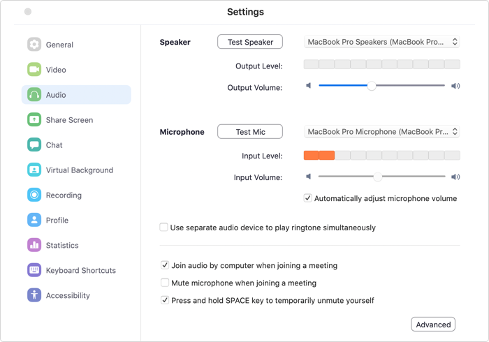 Configuring the settings in Zoom