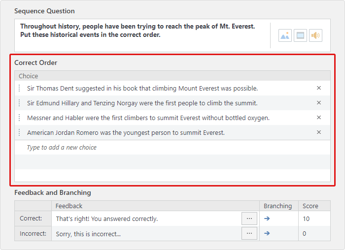 Adding Sequence answer options