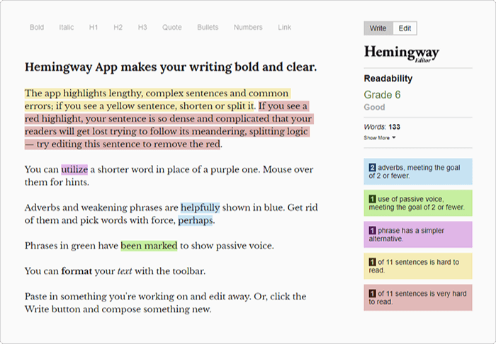 Checking the text for readability in the Hemingway App