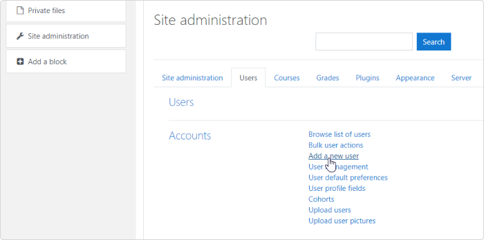 Adding a new user in Moodle LMS