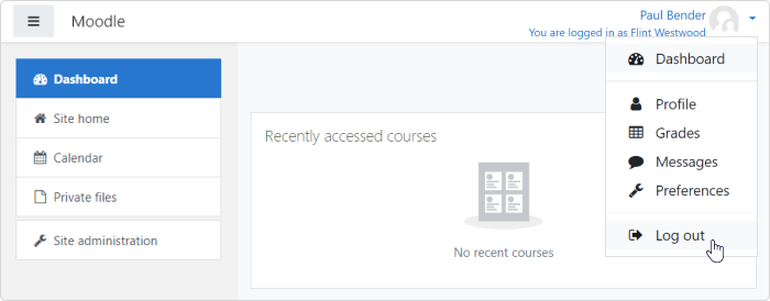 Logging out via the menu in Moodle LMS