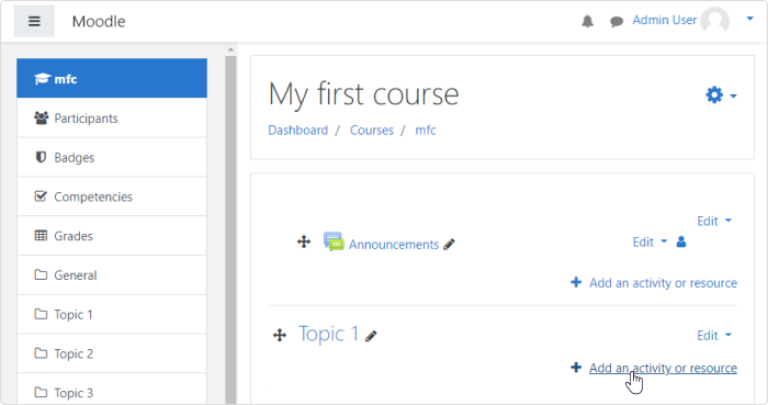 Adding an activity or resource in Moodle LMS 