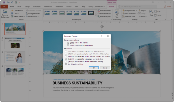 Choose compression options Compression options in PowerPoint