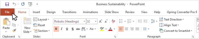 How to compress PPT file Click on File in the ribbon