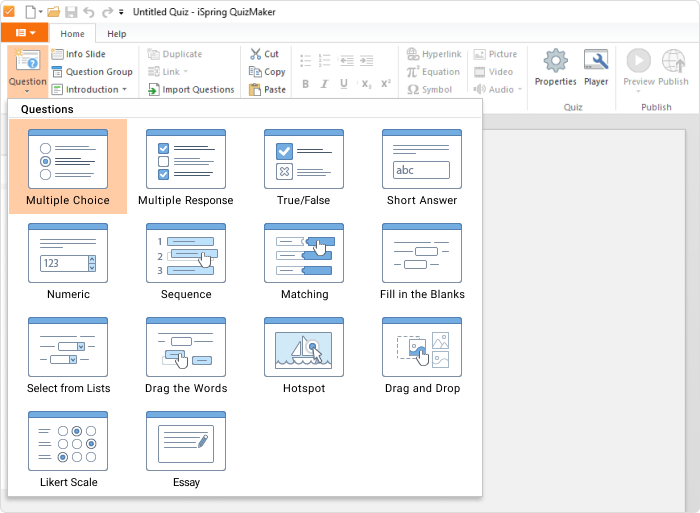 Question types in iSpring QuizMaker