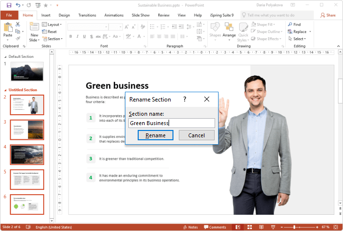 Naming sections in PowerPoint